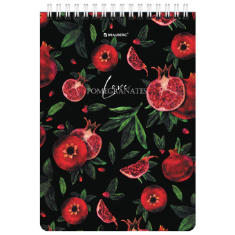 Блокнот А5, 146х206 мм, 60 л., гребень, картон, жесткая подложка, клетка, BRAUBERG, "Гранаты", 114366 за 59 ₽. Блокноты. Доставка по России. Без переплат!