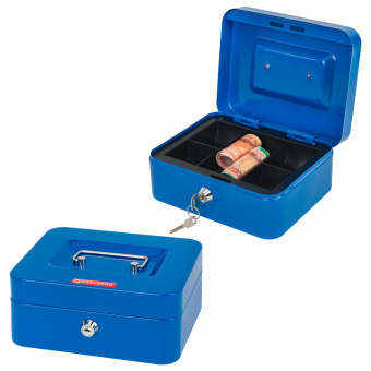 Ящик для денег, ценностей, документов, печатей, 90х160х200 мм, ключевой замок, синий, BRAUBERG, 291351 за 1&nbsp;023 ₽. Ящики для денег, ценностей, документов, печатей. Доставка по России. Без переплат!