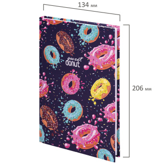 Блокнот А5 (134х206 мм), 80 л., твёрдый, клетка, выборочный лак, BRAUBERG KIDS, "Donuts", 114425 за 162 ₽. Блокноты детские. Доставка по России. Без переплат!