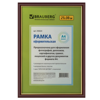 Рамка 21х30 см, пластик, багет 14 мм, BRAUBERG "HIT", красное дерево с позолотой, стекло, 390024 за 205 ₽. Рамки для дипломов, сертификатов, грамот, фотографий. Доставка по России. Без переплат!