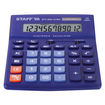 Калькулятор настольный STAFF STF-888-12-BU (200х150 мм) 12 разрядов, двойное питание, СИНИЙ, 250455 за 966 ₽. Калькуляторы настольные. Доставка по России. Без переплат!