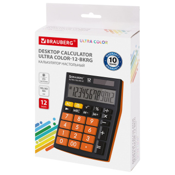 Калькулятор настольный BRAUBERG ULTRA COLOR-12-BKRG (192x143 мм), 12 разрядов, двойное питание, ЧЕРНО-ОРАНЖЕВЫЙ, 250499 за 972 ₽. Калькуляторы настольные. Доставка по России. Без переплат!
