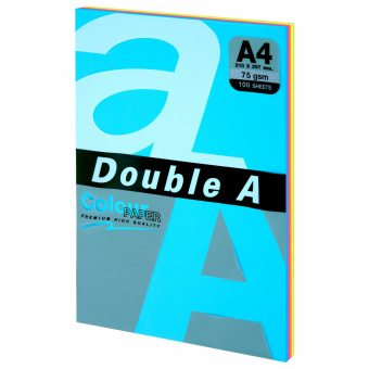 Бумага цветная DOUBLE A, А4, 75 г/м2, 100 л., 5 цветов x 20 л., микс неон за 356 ₽. Бумага цветная форматная. Доставка по России. Без переплат!