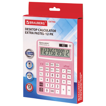 Калькулятор настольный BRAUBERG EXTRA PASTEL-12-PK (206x155 мм), 12 разрядов, двойное питание, РОЗОВЫЙ, 250487 за 988 ₽. Калькуляторы настольные. Доставка по России. Без переплат!