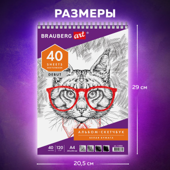 Скетчбук, белая бумага 120 г/м2, 205х290 мм, 40 л., гребень, жёсткая подложка, BRAUBERG ART DEBUT, 110984 за 102 ₽. Альбомы, скетчбуки и бумага для графики и эскизов. Доставка по России. Без переплат!