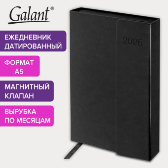 Ежедневник датированный 2026 А5 148х218 мм, GALANT "Magnetic", под кожу, клапан, черный, 117483 за 758 ₽. Ежедневники с покрытием "под кожу и ткань". Доставка по России. Без переплат!