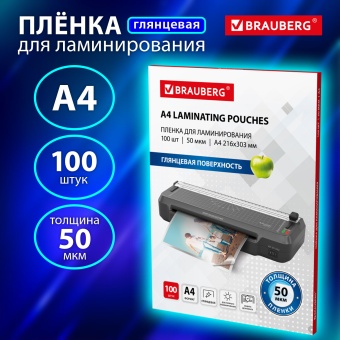 Пленки-заготовки для ламинирования УЛЬТРАТОНКИЕ А4, КОМПЛЕКТ 100 шт., 50 мкм, BRAUBERG, 533116 за 550 ₽. Пакеты для ламинирования. Доставка по России. Без переплат!