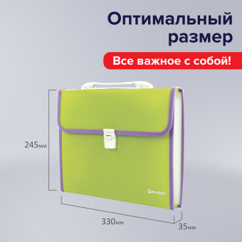 Папка-портфель пластиковая BRAUBERG "JOY", А4 (330х245х35 мм), 13 отделений, с окантовкой, салатовая, 227974 за 507 ₽. Портфели пластиковые. Доставка по России. Без переплат!