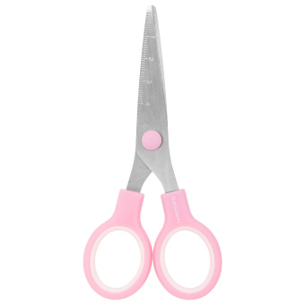 Ножницы BRAUBERG KIDS 130 мм, ручки розовые, закругленные лезвия с линейкой, 274063 за 114 ₽. Ножницы детские. Доставка по России. Без переплат!