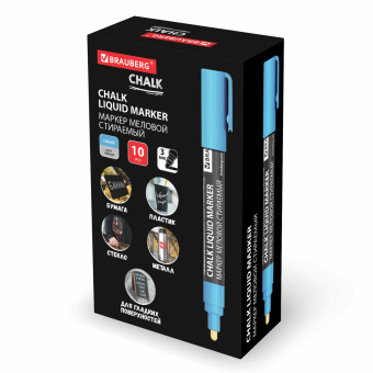 Маркер меловой CHALK LIQUID MARKER, СИНИЙ, 3 мм, стираемый, BRAUBERG "CHALK", 152592 за 94 ₽. Маркеры меловые. Доставка по России. Без переплат!