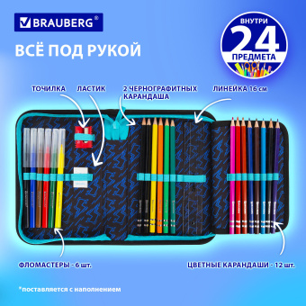 Пенал BRAUBERG с наполнением, 1 отделение, 1 откидная планка, 24 предмета, 21х14 см, "Anime fight", 272354 за 622 ₽. Пеналы с наполнением. Доставка по России. Без переплат!