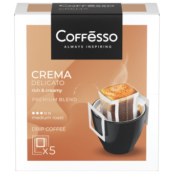 Кофе в дрип-пакетах COFFESSO "Crema Delicato" 5 порций по 9 г, 102312 за 293 ₽. Кофе растворимый. Доставка по России. Без переплат!