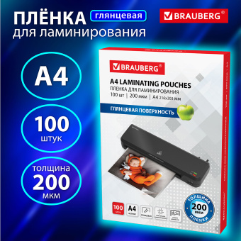 Пленки-заготовки для ламинирования А4, КОМПЛЕКТ 100 шт., 200 мкм, BRAUBERG, 531777 за 1 645 ₽. Пакеты для ламинирования. Доставка по России. Без переплат!
