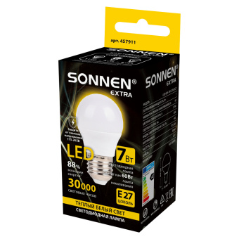 Лампа светодиодная SONNEN EXTRA, 7 (60) Вт, E27, шар, теплый белый, 30000 ч, LED G45-7W-2700-Е27, 457911 за 64 ₽. Лампы светодиодные. Доставка по России. Без переплат!