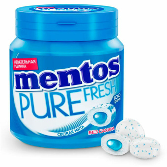 Жевательная резинка MENTOS Pure Fresh "Свежая мята", 50 подушечек, 100 г, банка, 20798 за 389 ₽. Жевательные резинки. Доставка по России. Без переплат!