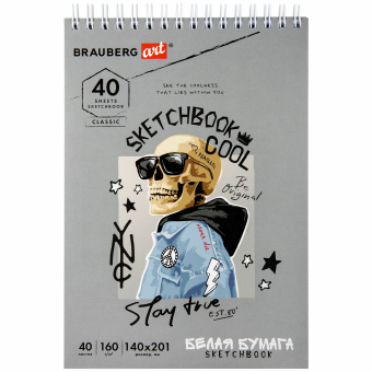 Скетчбук, белая бумага 160 г/м2, 140х201 мм, 40 л., гребень, жесткая подложка, BRAUBERG ART CLASSIC, ассорти, 115071 за 115 ₽. Альбомы, скетчбуки и бумага для графики и эскизов. Доставка по России. Без переплат!