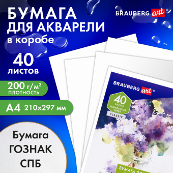 Бумага для акварели А4, 40 л., 200 г/м2, ГОЗНАК СПб, в коробке, BRAUBERG ART CLASSIC, "СИРЕНЕВЫЙ БУКЕТ", 112321 за 286 ₽. Альбомы и бумага для акварели и масла. Доставка по России. Без переплат!