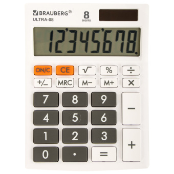 Калькулятор настольный BRAUBERG ULTRA-08-WT, КОМПАКТНЫЙ (154x115 мм), 8 разрядов, двойное питание, БЕЛЫЙ, 250512 за 475 ₽. Калькуляторы настольные. Доставка по России. Без переплат!