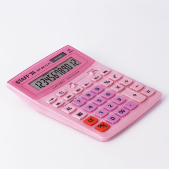 Калькулятор настольный STAFF STF-888-12-PK (200х150 мм) 12 разрядов, двойное питание, РОЗОВЫЙ, 250452 за 696 ₽. Калькуляторы настольные. Доставка по России. Без переплат!