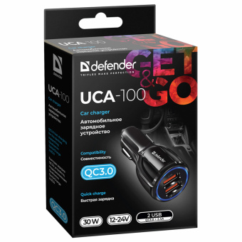 Зарядное устройство АВТОМОБИЛЬНОЕ, 2 порта USB, выходной ток 3А, черное, DEFENDER UCA-100, 83833 за 651 ₽. Зарядные устройства для портативной электроники. Доставка по России. Без переплат!