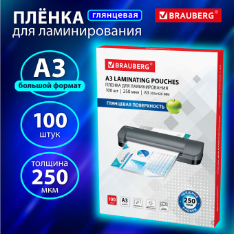 Пленки-заготовки для ламинирования БОЛЬШОГО ФОРМАТА, А3, КОМПЛЕКТ 100 шт., 250 мкм, BRAUBERG, 531779 за 7 088 ₽. Пакеты для ламинирования. Доставка по России. Без переплат!