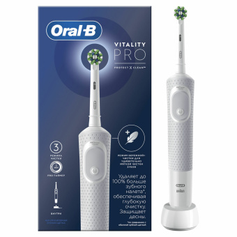 Зубная щетка электрическая ORAL-B (Орал-би) Vitality Pro, БЕЛАЯ/ГОЛУБАЯ, 1 насадка, 53019436 за 4&nbsp;349 ₽. Электрические зубные щетки. Доставка по России. Без переплат!