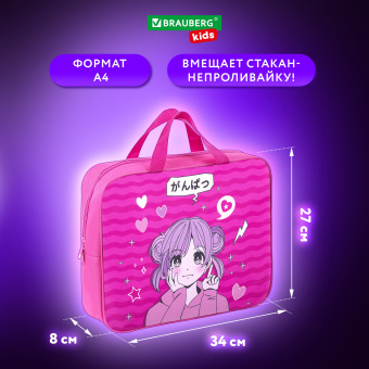 Папка на молнии с ручками BRAUBERG KIDS А4, 1 отделение, полиэстер, 80 мм, "Девочка-аниме", 272121 за 390 ₽. Папки-сумки с ручками. Доставка по России. Без переплат!