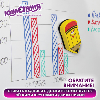 Стиратель магнитный для магнитно-маркерной доски ЮНЛАНДИЯ "Карандаш", 55х100 мм, желтый с рисунком, 237507 за 162 ₽. Губки-стиратели. Доставка по России. Без переплат!