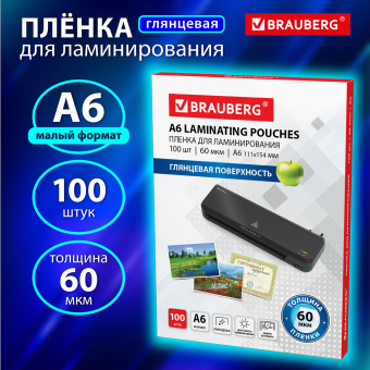 Пленки-заготовки для ламинирования МАЛОГО ФОРМАТА, А6, КОМПЛЕКТ 100 шт., 60 мкм, BRAUBERG, 531784 за 341 ₽. Пакеты для ламинирования. Доставка по России. Без переплат!
