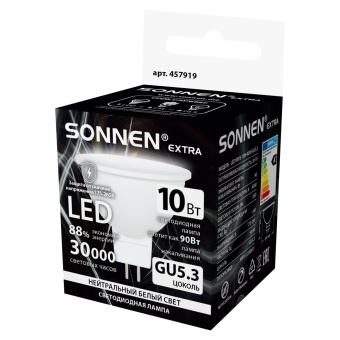 Лампа светодиодная SONNEN EXTRA, 10 (90) Вт, GU5.3, софит, нейтральный белый, 30000 ч, LED MR16-GU5.3-10W-4000, 457919 за 61 ₽. Лампы светодиодные. Доставка по России. Без переплат!