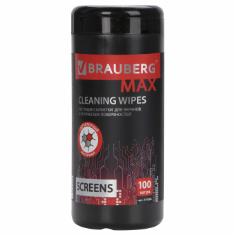 Салфетки для экранов всех типов и оптики BRAUBERG MAX ПЛОТНЫЕ, туба 100 шт., влажные, 513284 за 174 ₽. Чистящие салфетки для техники. Доставка по России. Без переплат!