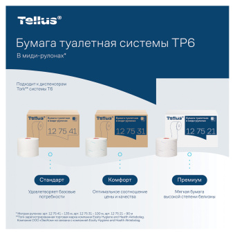 Бумага туалетная 90 м, Tellus/TORK (Система Т6) PREMIUM, КОМПЛЕКТ 27 рулонов, 2-слойная, белая, 127520/127521 за 8&nbsp;600 ₽. Туалетная бумага профессиональная. Доставка по России. Без переплат!