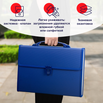 Папка-портфель пластиковая BRAUBERG А4 (332х245х35 мм), 13 отделений, синяя, 221379 за 689 ₽. Портфели пластиковые. Доставка по России. Без переплат!
