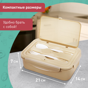 Ланч-бокс контейнер, 2 секции 3+1 отделение 1,4 л, ложка, вилка 7х21х14 см, бежевый, JOYLUX (ДЖОЙЛЮКС), 609349 за 627 ₽. Контейнеры для хранения и СВЧ. Доставка по России. Без переплат!