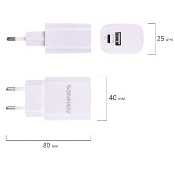 Зарядное устройство быстрое сетевое (220 В) SONNEN, USB QC 3.0 + Type-C PD 20 Вт, 3 А, белое, 455505 за 725 ₽. Зарядные устройства для портативной электроники. Доставка по России. Без переплат!
