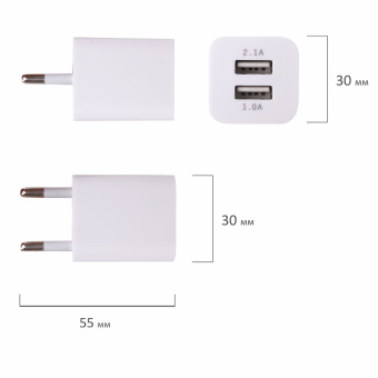 Зарядное устройство сетевое (220В) SONNEN, 2 порта USB, выходной ток 2,1 А, белое, 454797 за 374 ₽. Зарядные устройства для портативной электроники. Доставка по России. Без переплат!
