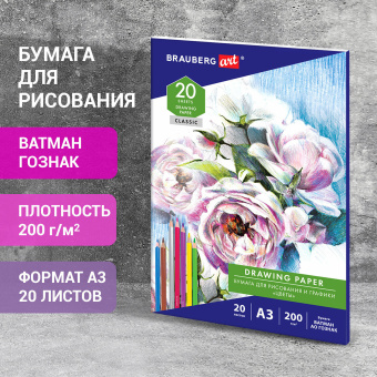 Бумага для рисования и графики в папке БОЛЬШАЯ А3, 20 л., 200 г/м2, ВАТМАН ГОЗНАК, BRAUBERG ART CLASSIC, 114491 за 244 ₽. Альбомы, скетчбуки и бумага для графики и эскизов. Доставка по России. Без переплат!