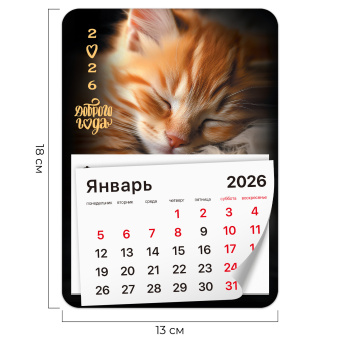 Календарь отрывной на магните на 2026 г., BRAUBERG, 130x180 мм, склейка, "Котик", 117289 за 53 ₽. Календари настенные. Доставка по России. Без переплат!