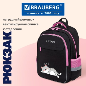 Рюкзак BRAUBERG FAVOUR, 2 отделения, 3 кармана, "Сонный котик", 40х29х15 см, 272058 за 2&nbsp;298 ₽. Рюкзаки для начальной и средней школы. Доставка по России. Без переплат!