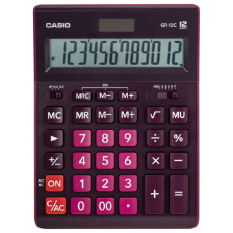 Калькулятор настольный CASIO GR-12С-WR (210х155 мм), 12 разрядов, двойное питание, БОРДОВЫЙ, GR-12C-WR-W-EP за 1 832 ₽. Калькуляторы настольные. Доставка по России. Без переплат!