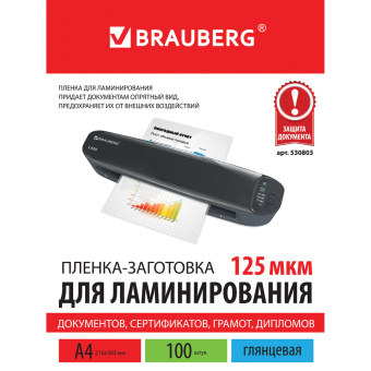 Пленки-заготовки для ламинирования А4, КОМПЛЕКТ 100 шт., 125 мкм, BRAUBERG, 530803 за 986 ₽. Пакеты для ламинирования. Доставка по России. Без переплат!