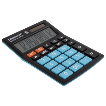 Калькулятор настольный BRAUBERG ULTRA COLOR-12-BKBU (192x143 мм), 12 разрядов, двойное питание, ЧЕРНО-ГОЛУБОЙ, 250497 за 972 ₽. Калькуляторы настольные. Доставка по России. Без переплат!
