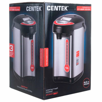 Термопот на 4 литра 3 режима подачи воды CENTEK CT-0081, 850 Вт, 1 температурный режим, пластик/сталь, черный, CT-0081 Black за 6&nbsp;069 ₽. Термопоты. Доставка по России. Без переплат!