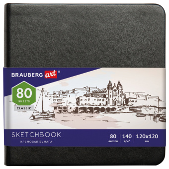 Скетчбук, слоновая кость 140 г/м2 120х120 мм, 80 л., КОЖЗАМ, резинка, BRAUBERG ART CLASSIC, черный, 113191 за 235 ₽. Альбомы, скетчбуки и бумага для графики и эскизов. Доставка по России. Без переплат!