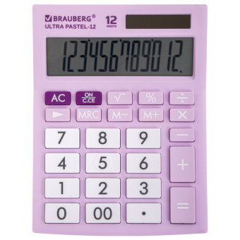 Калькулятор настольный BRAUBERG ULTRA PASTEL-12-PR (192x143 мм), 12 разрядов, двойное питание, СИРЕНЕВЫЙ, 250505 за 884 ₽. Калькуляторы настольные. Доставка по России. Без переплат!