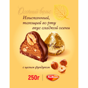 Конфеты шоколадные РОТ ФРОНТ "Осенний вальс" с цельным фундуком, 250 г, пакет, РФ03933 за 274 ₽. Конфеты фасованные. Доставка по России. Без переплат!