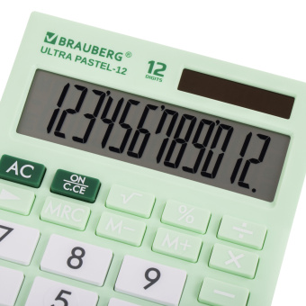 Калькулятор настольный BRAUBERG ULTRA PASTEL-12-LG (192x143 мм), 12 разрядов, двойное питание, МЯТНЫЙ, 250504 за 884 ₽. Калькуляторы настольные. Доставка по России. Без переплат!
