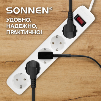 Сетевой фильтр SONNEN SPW-505, 5 розеток с заземлением, выключатель, 10 А, 5 м, белый, 513655 за 517 ₽. Сетевые фильтры. Доставка по России. Без переплат!