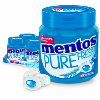 Жевательная резинка MENTOS Pure Fresh "Свежая мята", 50 подушечек, 100 г, банка, 20798 за 389 ₽. Жевательные резинки. Доставка по России. Без переплат!