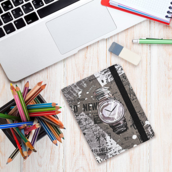 Блокнот с резинкой в клетку 96 л., МАЛЫЙ ФОРМАТ А6 (109х148 мм), твердая обложка, BRAUBERG, "Часы", 113737 за 159 ₽. Блокноты в книжном переплете. Доставка по России. Без переплат!